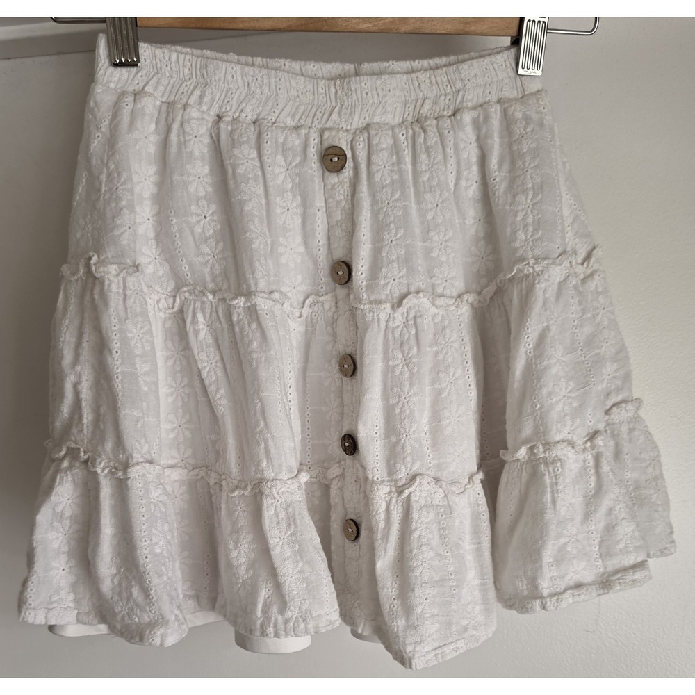 Hayden Girls White Cotton Eyelet Skirt XL Boho Mini Flare